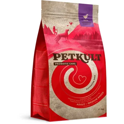 Hrana uscata caini, Petkult Probiotic Care Adult, talie medie, rata, 2 kg