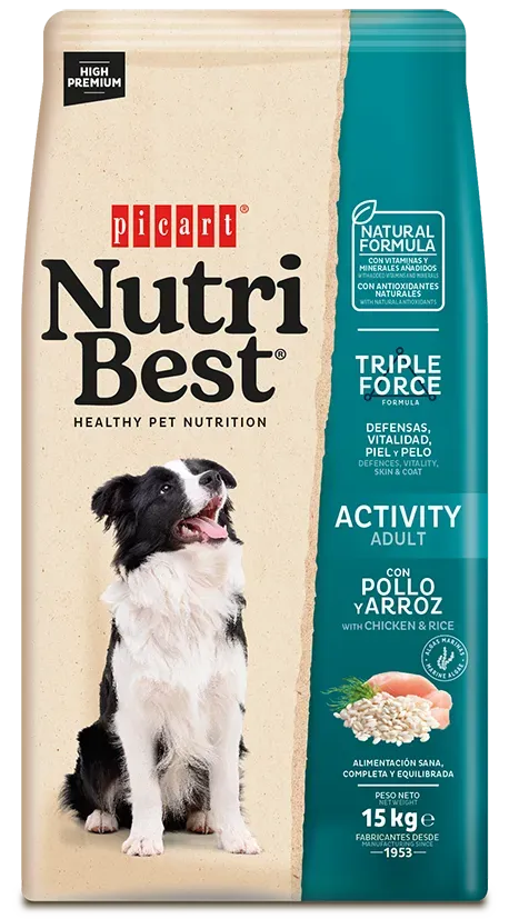 Hrana Uscata Caini Premium, NutriBest Adult Dog Activity, Pui si Orez, 15 kg
