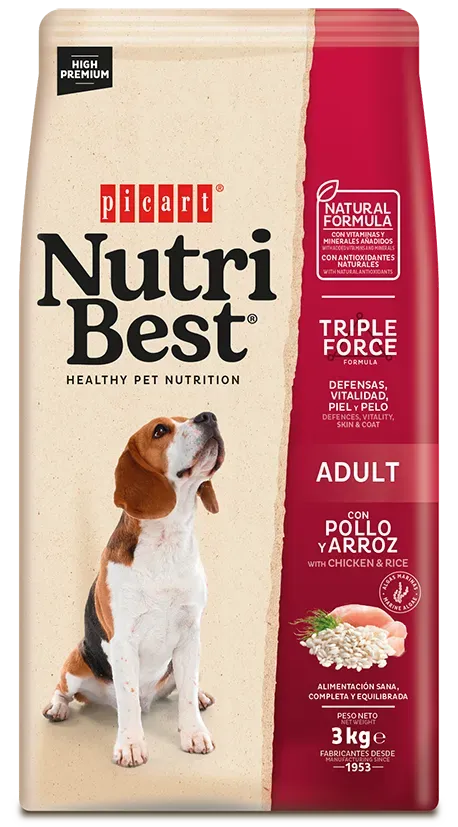 Hrana Uscata Caini Premium, NutriBest Adult Dog, Pui si Orez, 3 kg