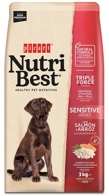 Hrana Uscata Caini Premium, NutriBest Adult Dog Sensitive, Somon si Orez, 3 kg
