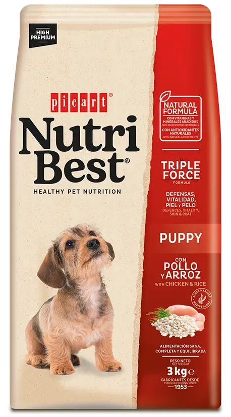Hrana Uscata Caini Premium, NutriBest Puppy, Pui si Orez, 3 kg