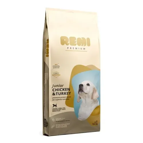 Hrana Uscata Caini, Remi Premium Junior Medium-Large Breed cu Pui si Curcan, 12.5 kg