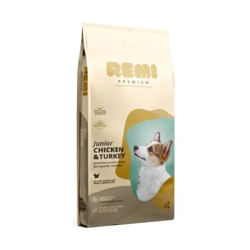 Hrana Uscata Caini, Remi Premium Junior Small Breed cu Pui si Curcan, 8 kg