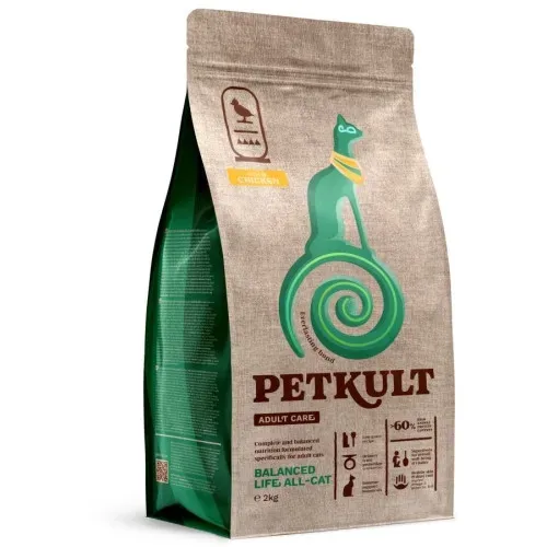 Hrana uscata Petkult Adult Care Balanced Life All-Cat pentru pisici, cu pui, 2 kg