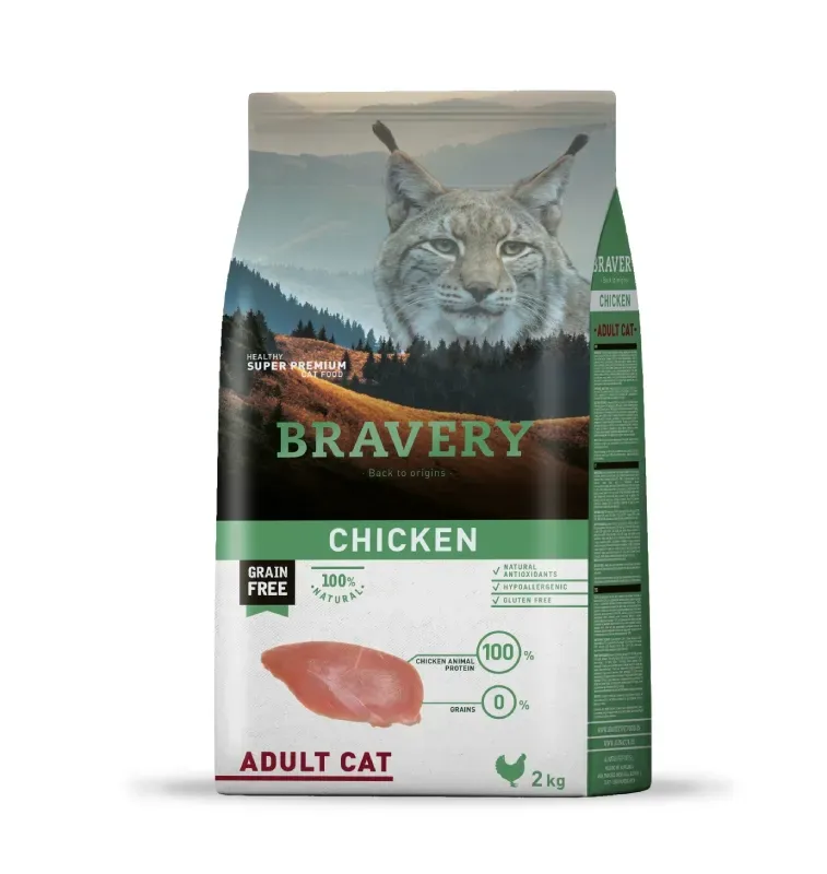 Hrana Uscata Pisici, Bravery Adult Cat, Pui, 2 kg
