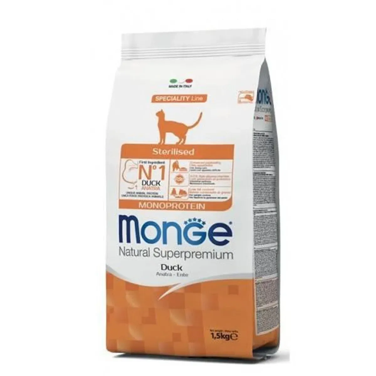 Hrana uscata pisici, Monge Natural Monoprotein Sterilised, Rata, 1.5 kg