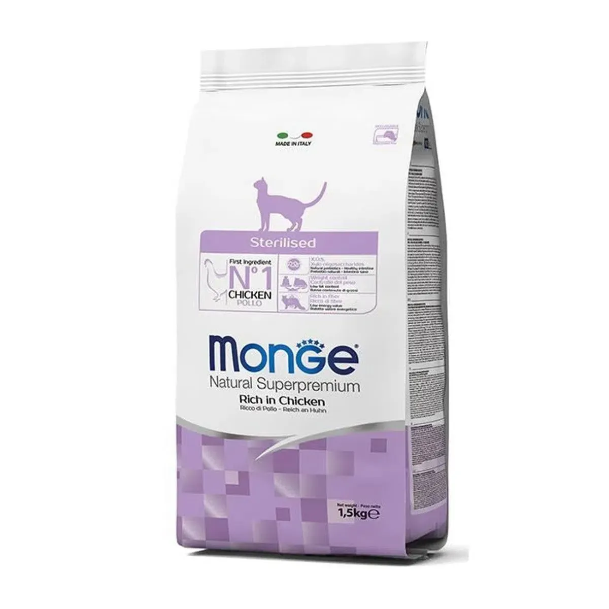 Hrana uscata pisici, Monge Natural Superpremium Sterilised, Pui, 1.5 kg