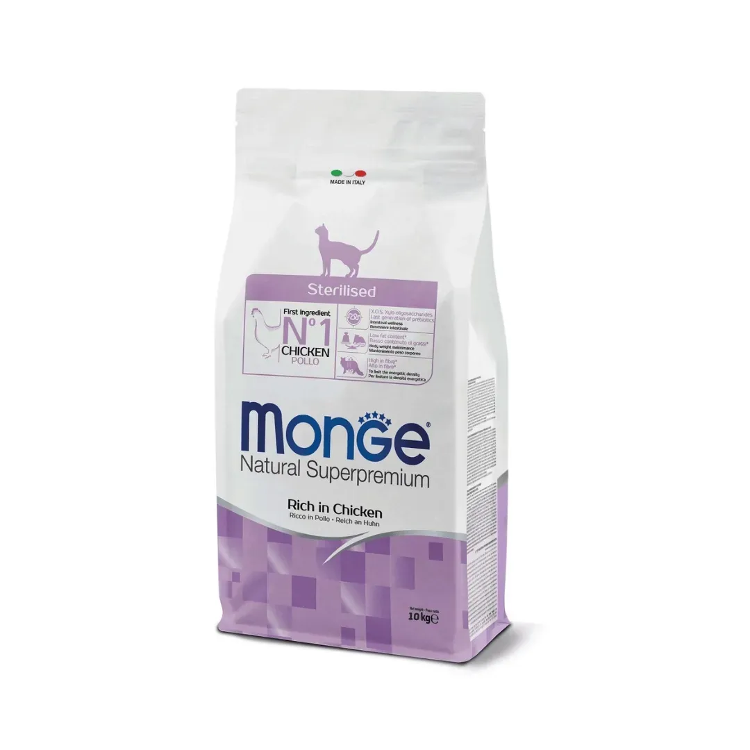 Hrana uscata pisici, Monge Natural Superpremium Sterilised, Pui, 10 kg