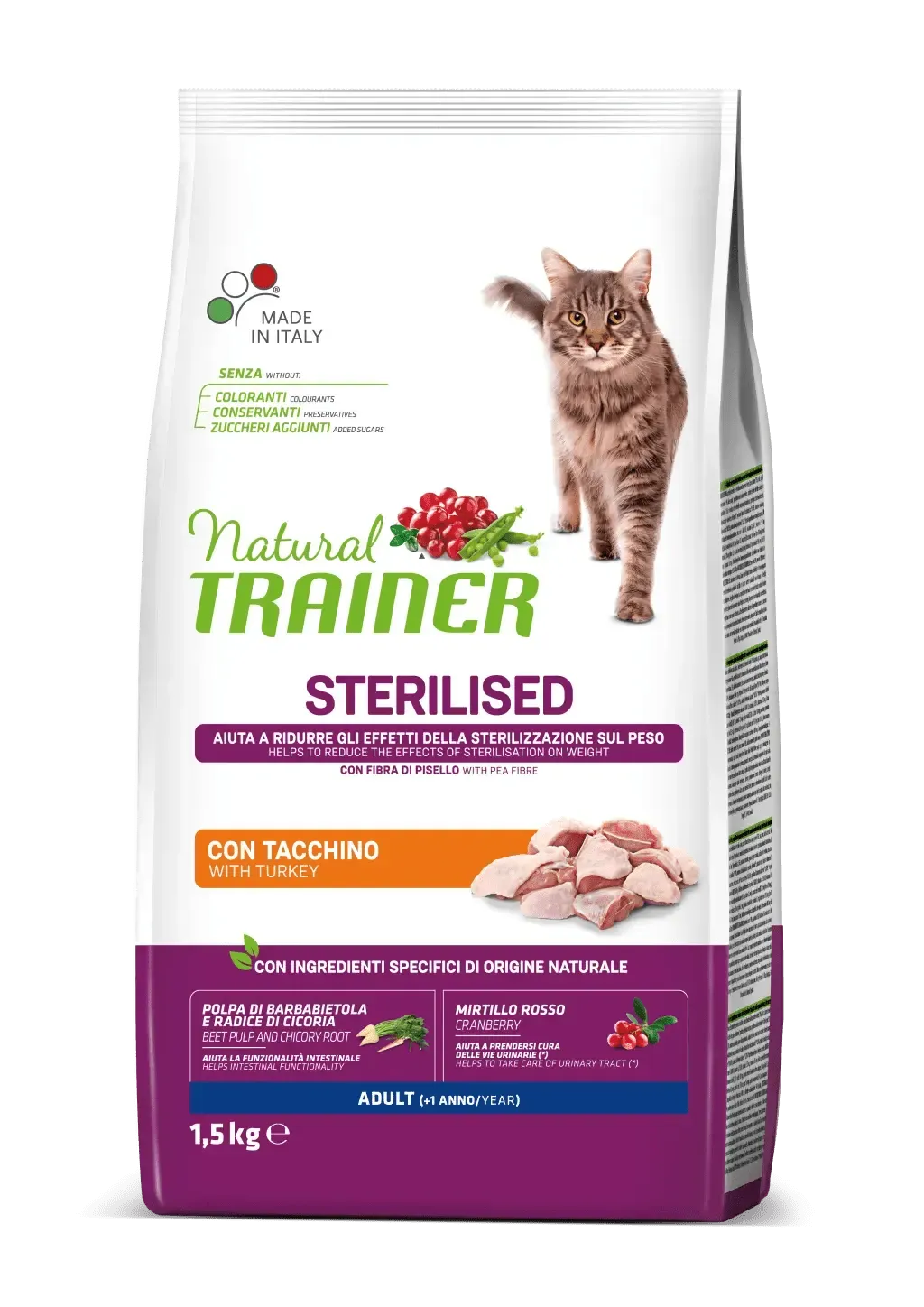 Hrana Uscata Pisici Sterilizate, Natural Trainer, Curcan, 1.5 kg
