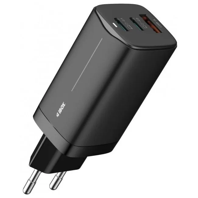 IBOX Incarcator Ibox ILUC65B GaN 65W PD3.0 QC4.0+ Samsung Adaptive Fast Charge 2x USB-C 1x USB-A USB-C Cablu 1.5m Negru