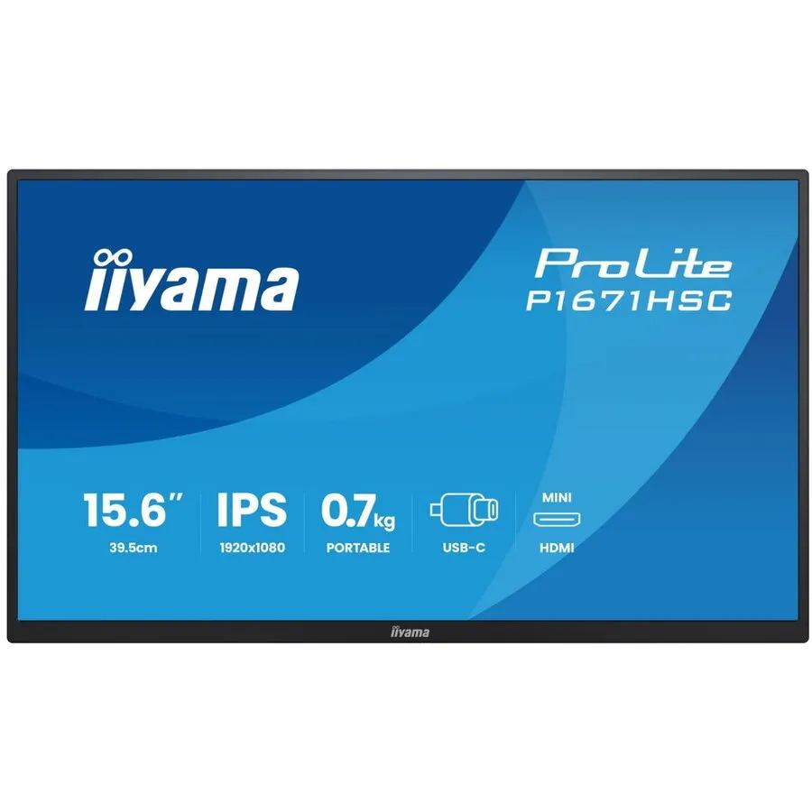 IIYAMA Monitor Portabil IPS LED Iiyama ProLite P1671HSC-B1,15.6 inch, Full HD, Mini HDMI, Negru