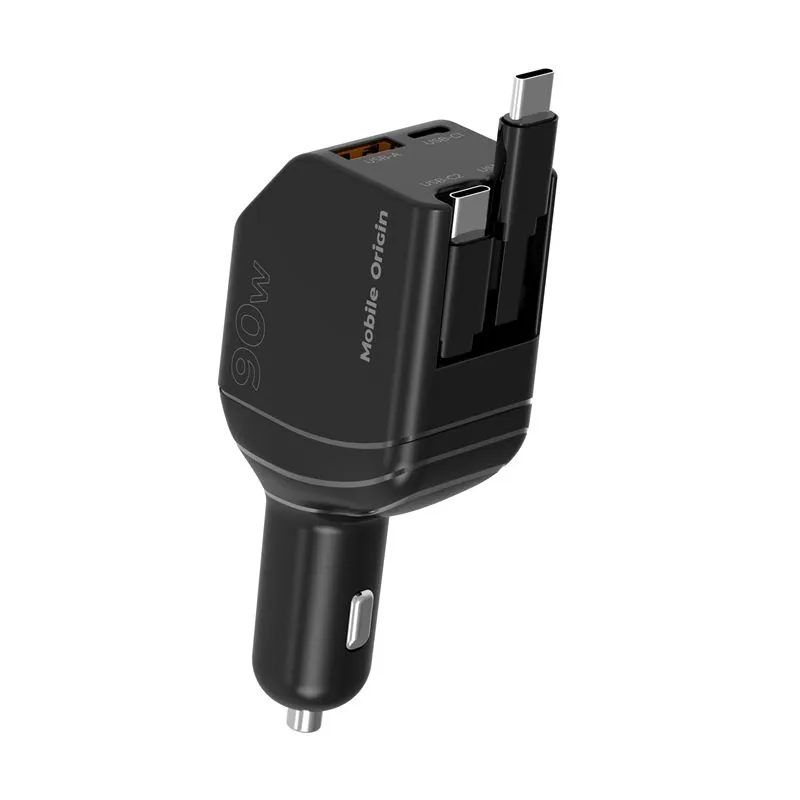 Incarcator auto Mobile Origin, 1x USB-C, 1xUSB-A, 2x Cablu USB-C, 90W, Negru