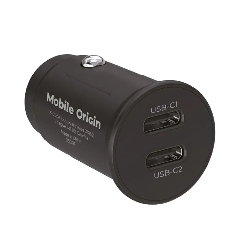 Incarcator auto Mobile Origin CA20, 2xUSB-C, 15W, Negru