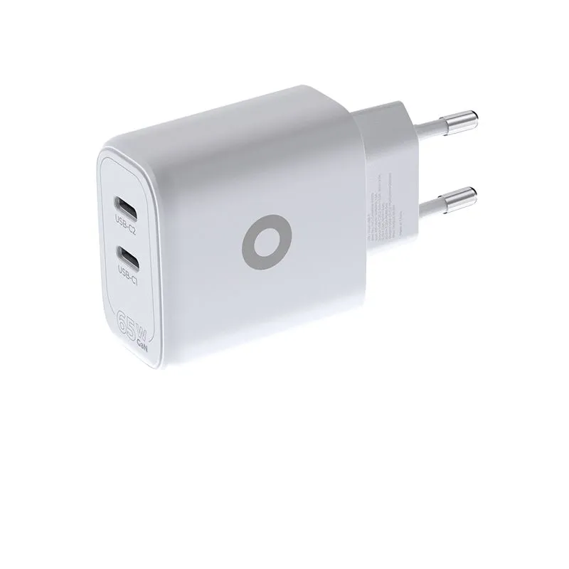 Incarcator retea GaN TUV, 65W, 3A, Quick Charge, 2x USB-C, Alb
