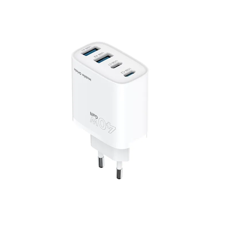 Incarcator retea Mobile Origin GaN, 40W, 3A, 2xUSB-C, 2xUSB-A, Fast Charging, Alb