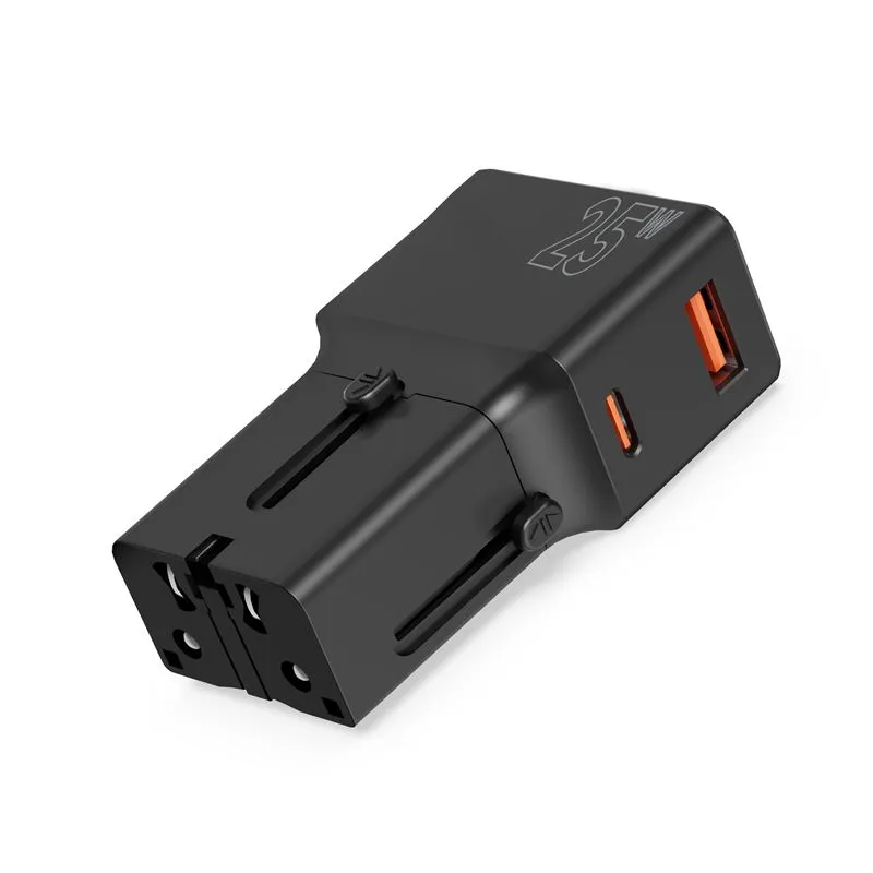 Incarcator retea tip adaptor Mobile Origin Travel, EU/US/UK/AU, 25W, USB/USB-C, Negru