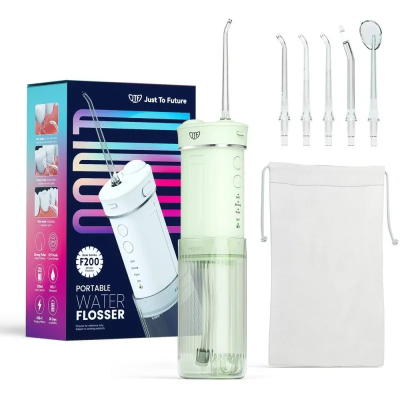 Irigator Bucal JTF F200, 5 Duze, Cablu Reincarcare, Cutie, cu Lampa UV, Verde