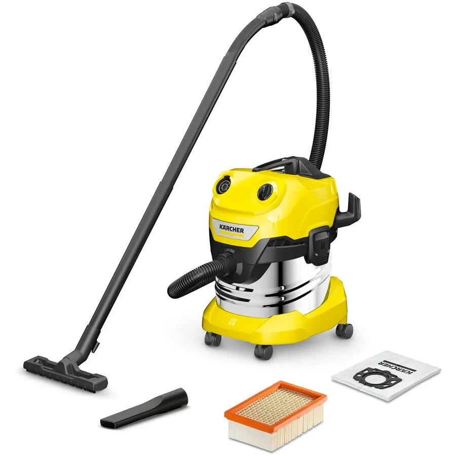 Karcher Aspirator universal Karcher WD 4 S, uscat/umed, fara sac, 1000W, 20l, Negru/galben