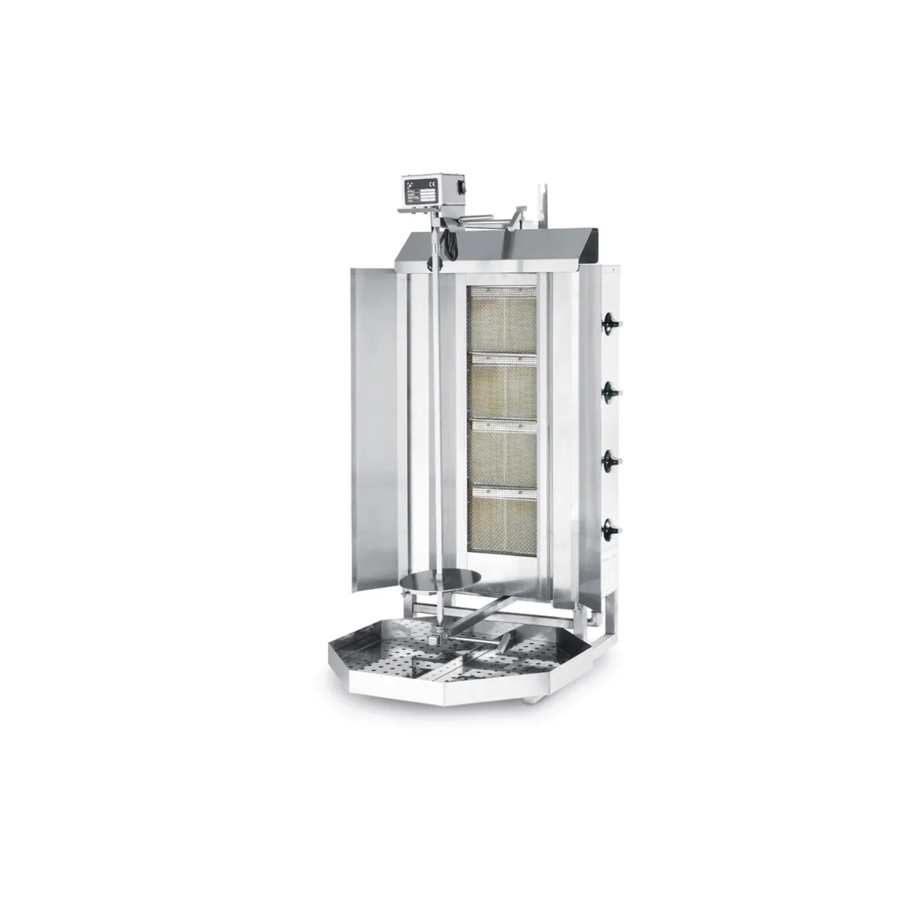 Kebab Grill cu 4 Arzatoare, Hendi Profi Line, Gaz, 12 Kw, tija 90 cm, Pentru Max 80 kg Carne