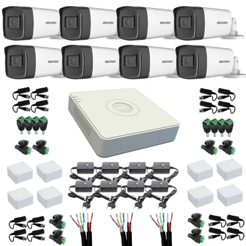 Kit complet sistem supraveghere exterior profesional HIKVISION cu 8 camere 5MP TURBO HD, IR 40m