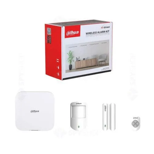 Kit alarma wireless Dahua Hub 2, Wi-Fi/LAN, 2 SIM GSM, detector PIR, senzor magnetic usa, telecomanda, frecventa 868 MHz, 150 zone, 8 canale - ART-ARC3800H-03-FW2(868)