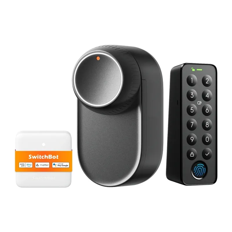 Kit Door Lock SwitchBot Ultra Touch Combo, 1x Incuietoare Smart, 1x Keypad cu amprenta, 1xHub Matter, Bluetooth, Negru