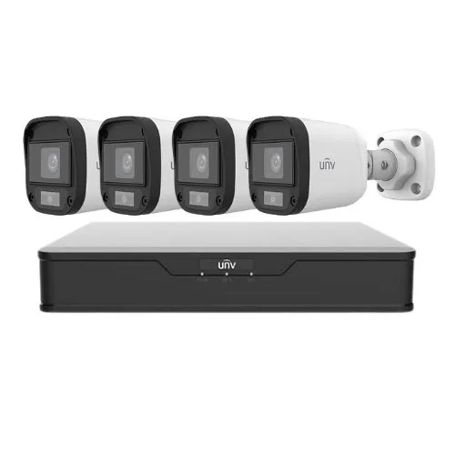 Kit supraveghere 4 mini camere Uniview, 5MP, ColorHunter, Lumina Alba 20m, Vedere color pe timp de noapte, DVR 4 canale, Vizualizare de pe telefon