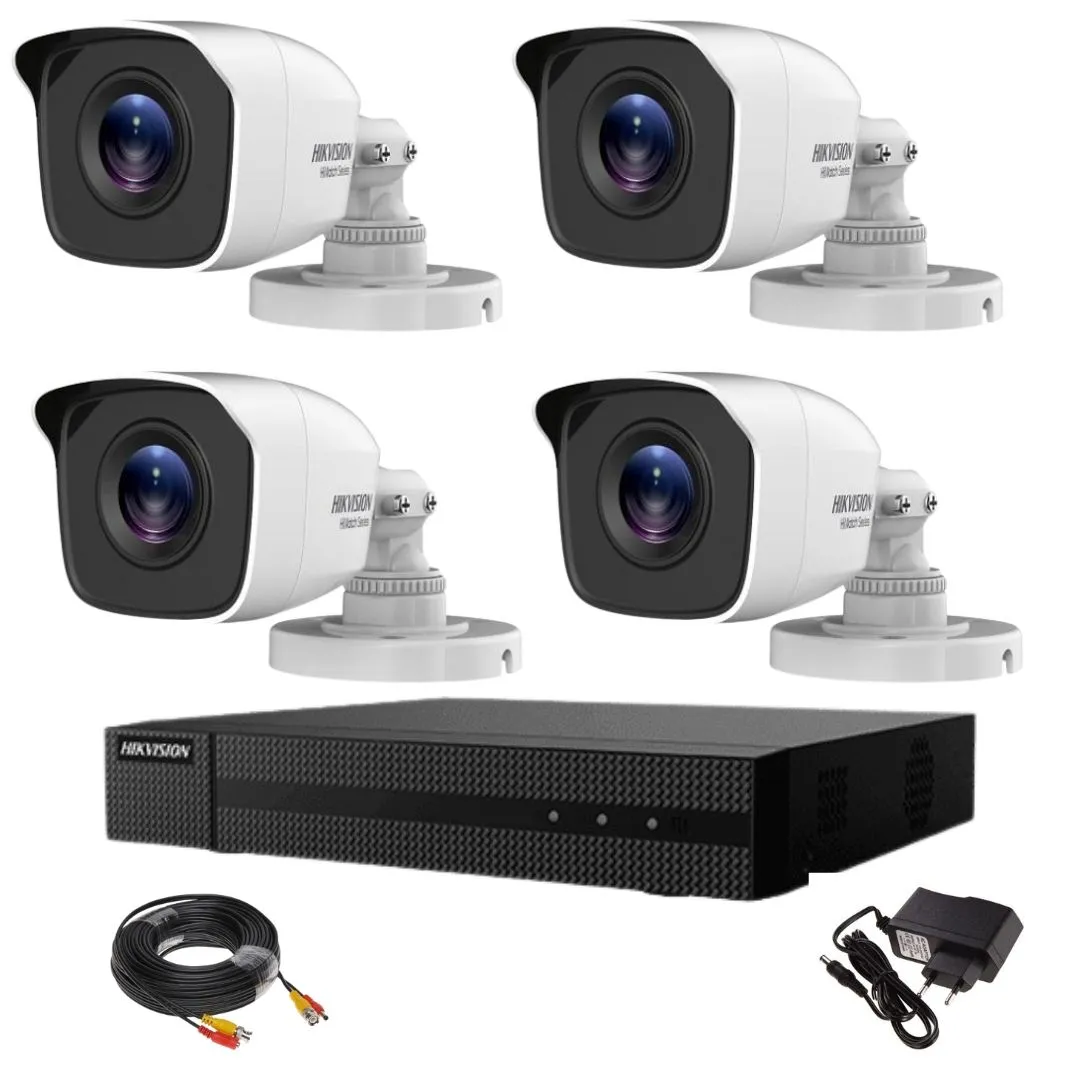 Kit supraveghere Hikvision Full HD 4 camere exterior seria Hiwatch, IR 20m, DVR si accesorii