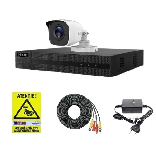 Kit supraveghere Hikvision Hilook, 1 camera 2MP, IR 20m, DVR 4 canale, 2MP, Autocolant Rovision