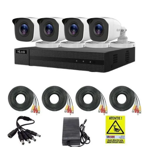 Kit supraveghere Hikvision Hilook, 4 camere 2MP, IR 20m, DVR 4 canale, 2MP, Autocolant Rovision