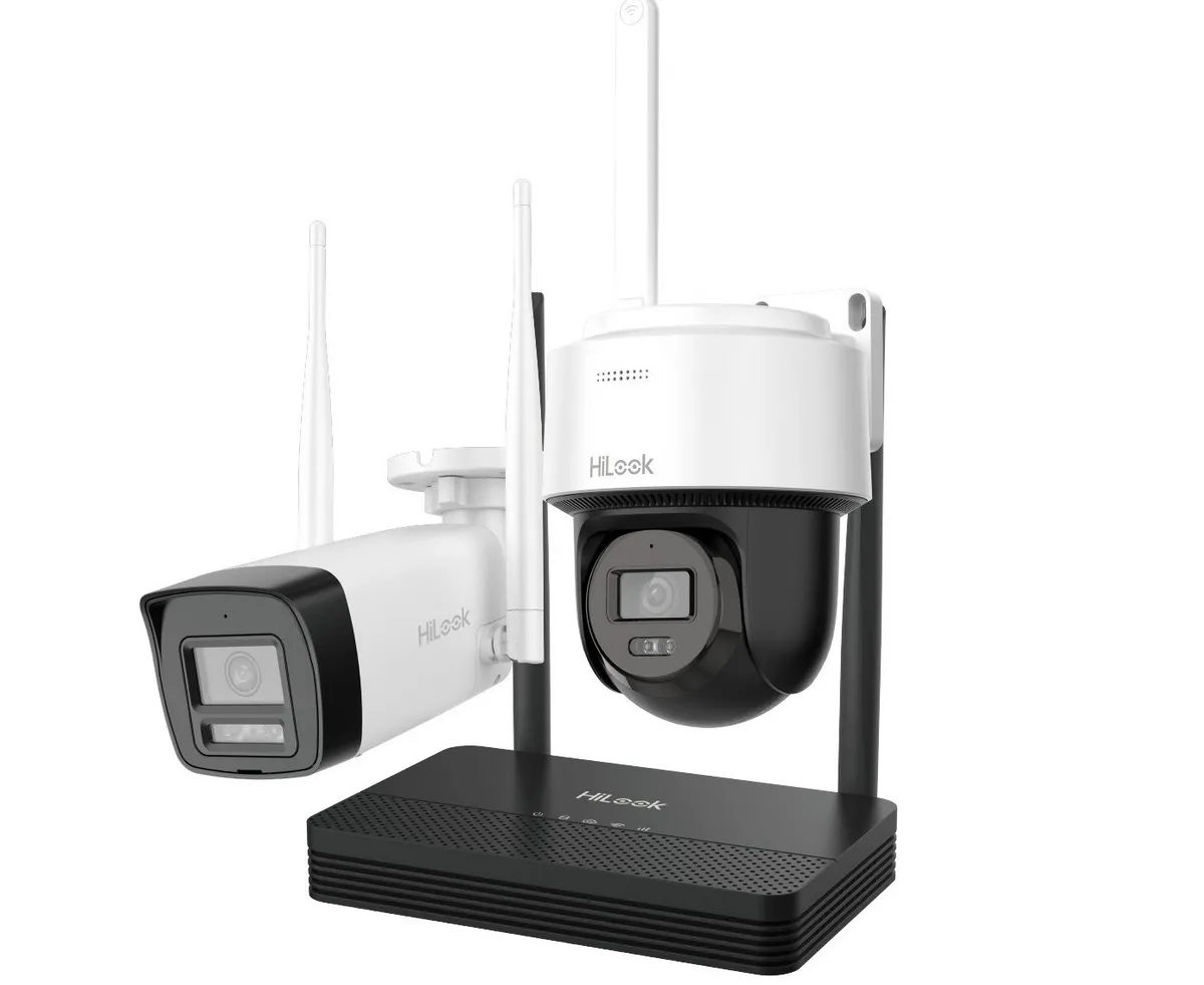 Kit supraveghere IP Wireless Hikvision HiLook, 2x camere de 2MP, IR, slot microSD, NVR 4 canale, Audio - IKS-2042BPH-PH/W