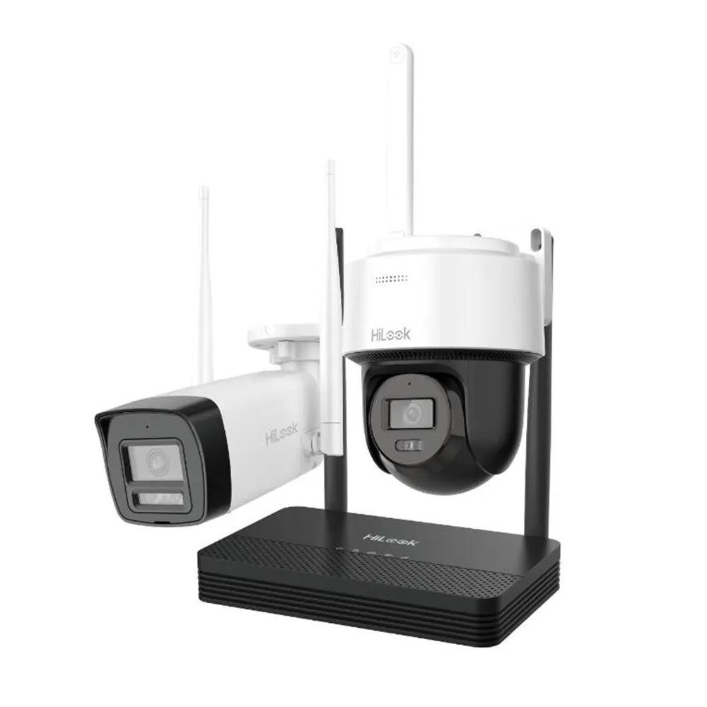 Kit supraveghere WiFi mixt HikVision Easy-Link HiLook IKS-2044BPH-PH/W, 4MP, 2.8 mm, IR 30 / 25 m, lumina alba 25 m, microfon, difuzor, detectie miscare, slot card