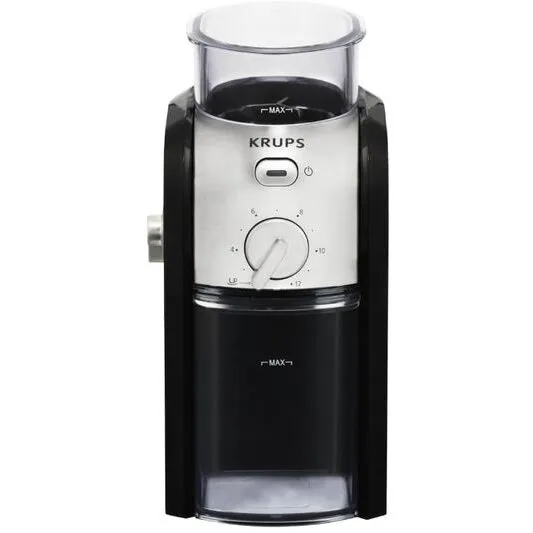 KRUPS Rasnita de cafea electrica Krups Burr Grinder GVX242, 100W, 17 setari macinare, 200g, perie curatare inclusa, negru