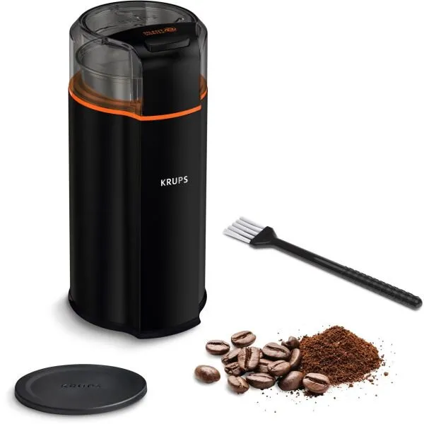 KRUPS Rasnita de cafea Krups Silent Vortex GX332810, 90g, 175 W, buton Pornire/Oprire, lame din inox, Negru
