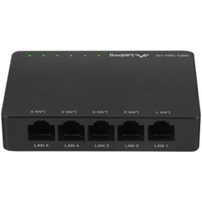 LANBERG Switch Lanberg DSP2-1005-12V, 5 porturi RJ-45, Alimentare 100~240V AC 0.3A, 12V DC 0.5 A, fara management, Plug-and-Play
