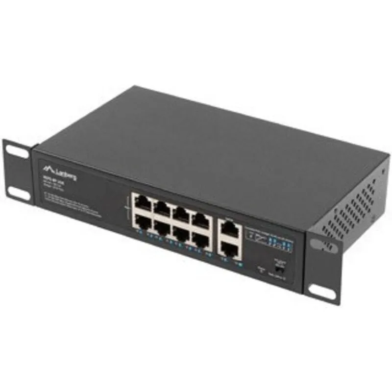 LANBERG Switch Lanberg Gigabit Ethernet RSFE-8P-2GE-120, 10 porturi RJ-45, 8 porturi PoE+, 120W, fara management, montare in rack 1U 10/19 inch,