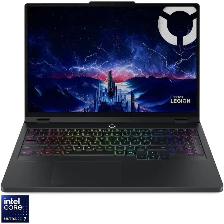 Lenovo Laptop Gaming Lenovo Legion Pro 5 16IAX10, procesor Intel® Core Ultra 7 255HX pana la 5.2GHz, 16 inch, WQXGA, OLED, 165Hz, 32GB, 1TB SSD, NVIDIA® GeForce RTX™ 5060 8GB GDDR7, NO OS, Negru