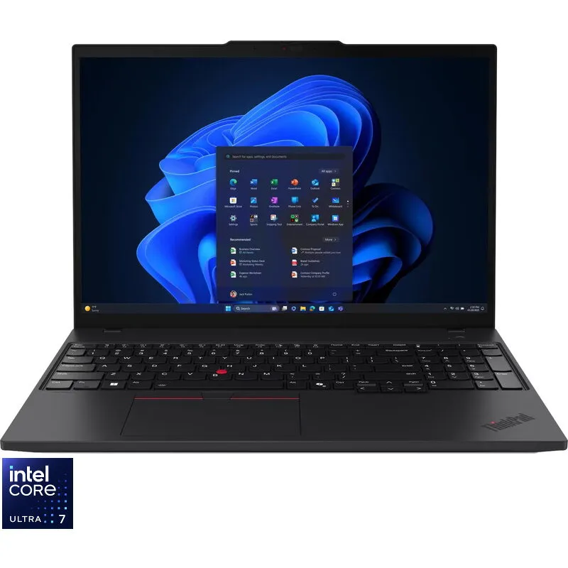 Lenovo Laptop LENOVO ThinkPad T16 G4, Intel Core Ultra 7 255U, 16 inch WUXGA, 32GB RAM DDR5, 1TB SSD, Intel Graphics, Windows 11 Pro, Negru (INT Keyboard)
