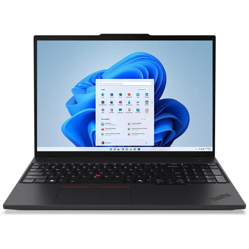 Lenovo Laptop Lenovo ThinkPad T16 Gen 4, 16 inch, WUXGA 1920 x 1200,  Intel® Core™ Ultra 7 255U, 32GB RAM, 512GB SSD, Intel Graphics, Windows 11 Pro, Negru (INT Keyboard)