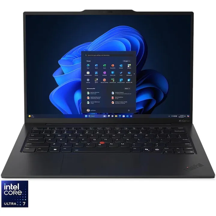 Lenovo Laptop Lenovo ThinkPad X1 Carbon Gen 13 Aura Edition, procesor Intel® Core™ Ultra 7 265U, 14 inch, 2.8K OLED, 120Hz, Touch, 64GB LPDDR5X RAM, 1TB SSD, Intel Graphics, Windows 11 Pro, Negru