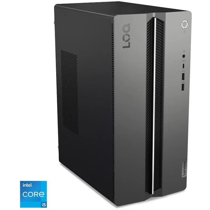 Lenovo Sistem Desktop PC Gaming Lenovo LOQ Tower 17IRR9, procesor Intel® Core i5-14400 pana la 4.7GHz, 48GB DDR5, 1TB SSD, NVIDIA® GeForce RTX™ 5050 8GB GDDR7, No OS, Gri inchis