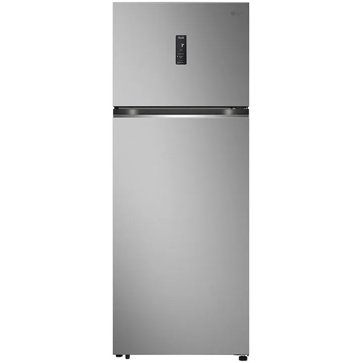 LG Frigider cu doua usi LG GTBV44PYBKD, Capacitate 461 l, No Frost, Clasa E, Display LED, Compresor Inverter, Smart Diagnosis, Wifi, Racire prin usa, H 184.5 cm, Argintiu