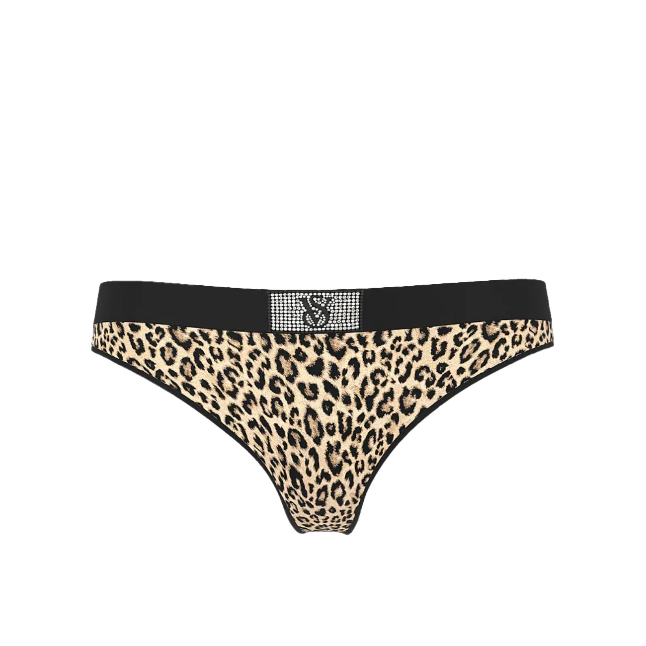 Logo cotton shine patch thong panty  - leopard  M