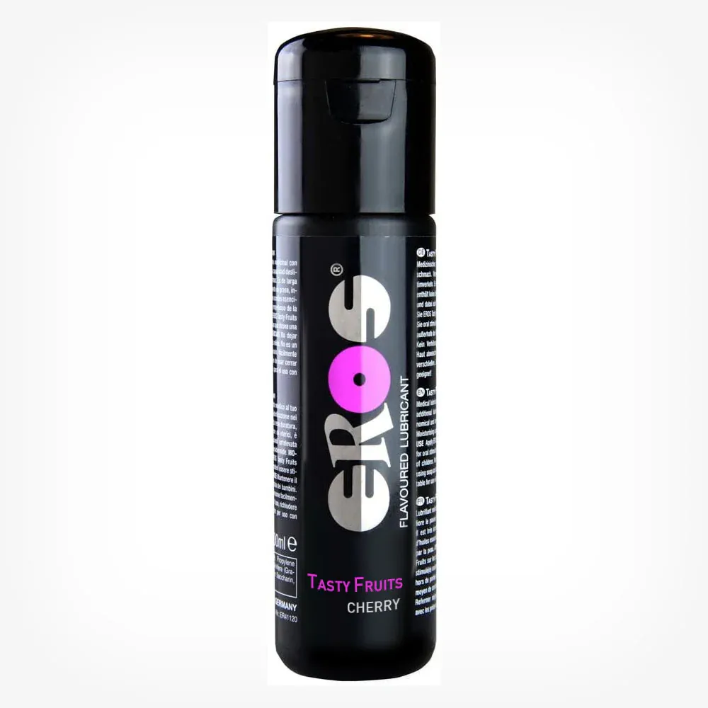 Lubrifiant cu aromă EROS Tasty Fruits Cherry, pe bază de apă, fără parabeni, aromă de cireșe, 100 ml