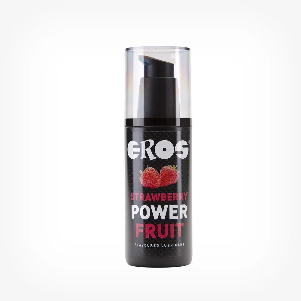 Lubrifiant cu aromă EROS Strawberry Power Fruit, pe bază de apă, compatibil cu prezervative și jucării erotice, aromă căpșuni, 125 ml