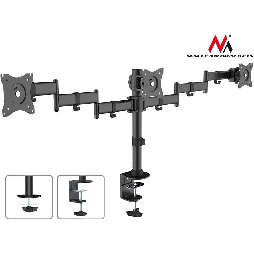 MACLEAN Maclean MC-691 Triple Desk Mount Monitor Arm 360 ° Adjustable Bracket 13-27 Inch