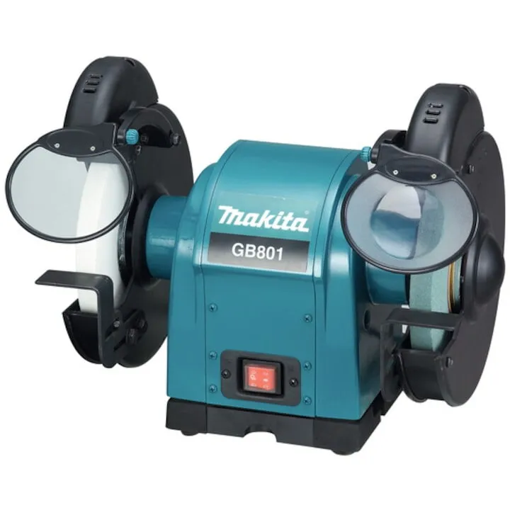 Makita Polizor de banc Makita GB801, Putere 550 W, 205 mm diametru disc slefuire, Viteza 2850 RPM, 19 mm grosime disc