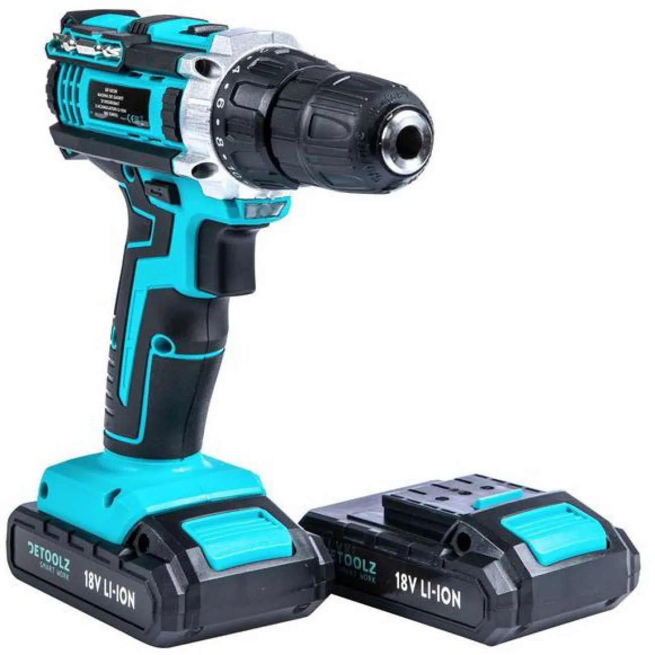 Masina de gaurit si insurubat (bormasina) cu percutie cu 2 acumulatori Detoolz DZ-SE128, 18 V, 1450 RPM, 10 mm mandrina, accesorii incluse