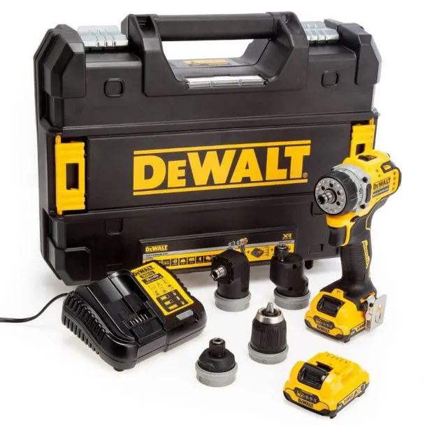 Masina de gaurit si insurubat Dewalt DCD703L2T, cu acumulatori XR 12V / 3.0Ah, 4 mandrine interschimbabile, 57.5 Nm, valiza de transport TSTAK