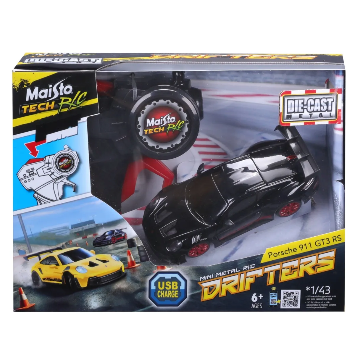 Masina metalica cu telecomanda, Maisto, Drifters, Porsche 911 GT3 RS, 1:43, Negru